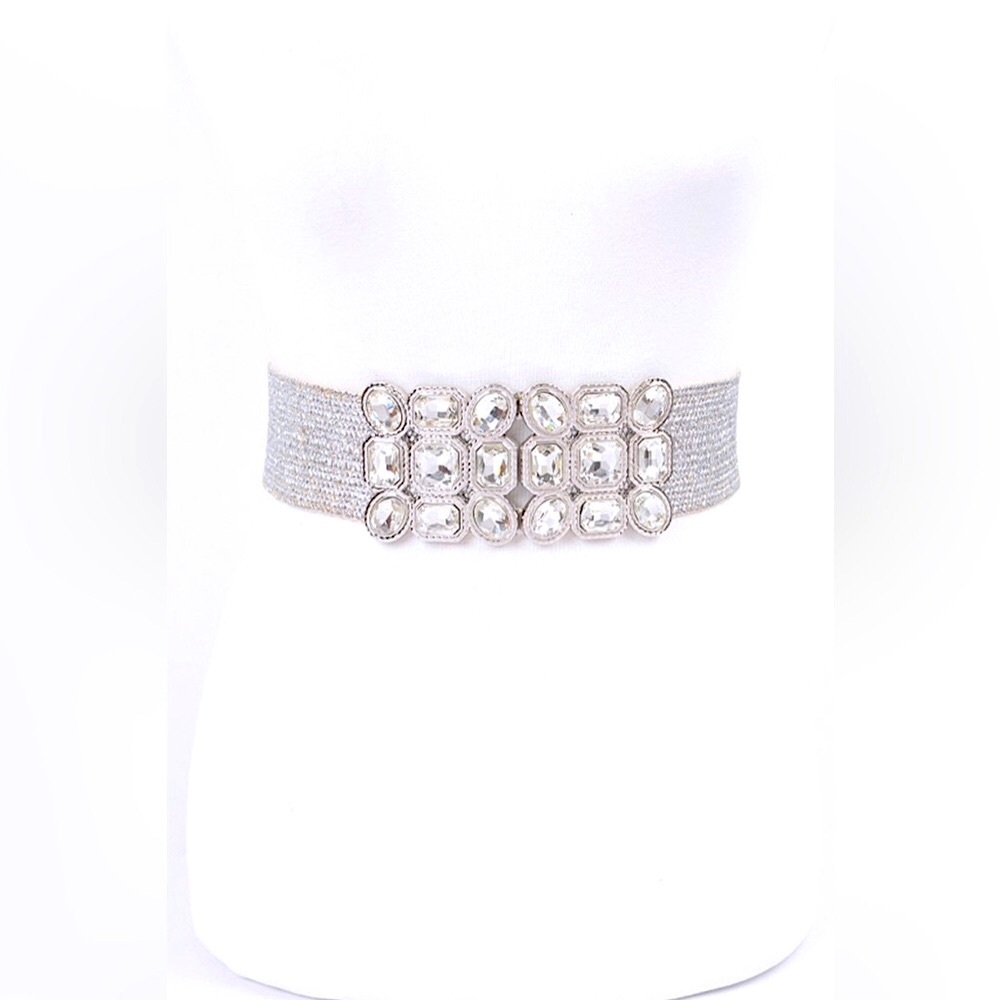 Gold or Silver Metallic Rhinestone Straw Statement Belt